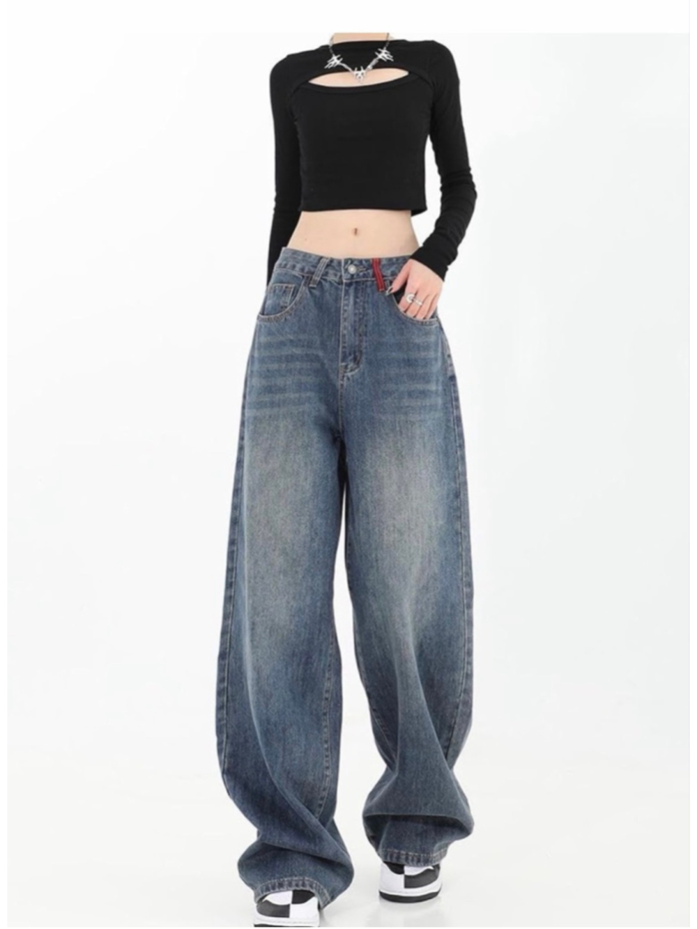NEW Street Fashion Loose Jeans Y2k Rivet Star Gothic Loose Denim S - Picture 3 of 5